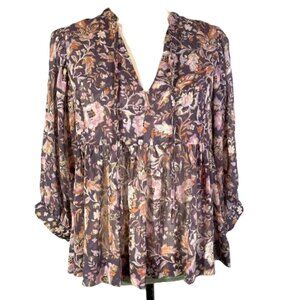 Dear John Malia Top Golden Iris Floral Multi Flowy Boho Semi Sheer Size S